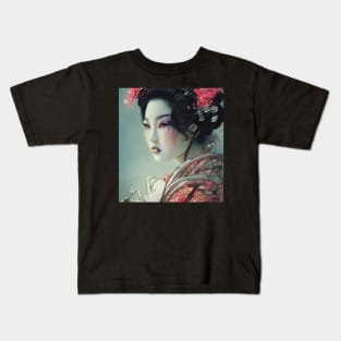 Japanese geisha head painting, colorful Kids T-Shirt